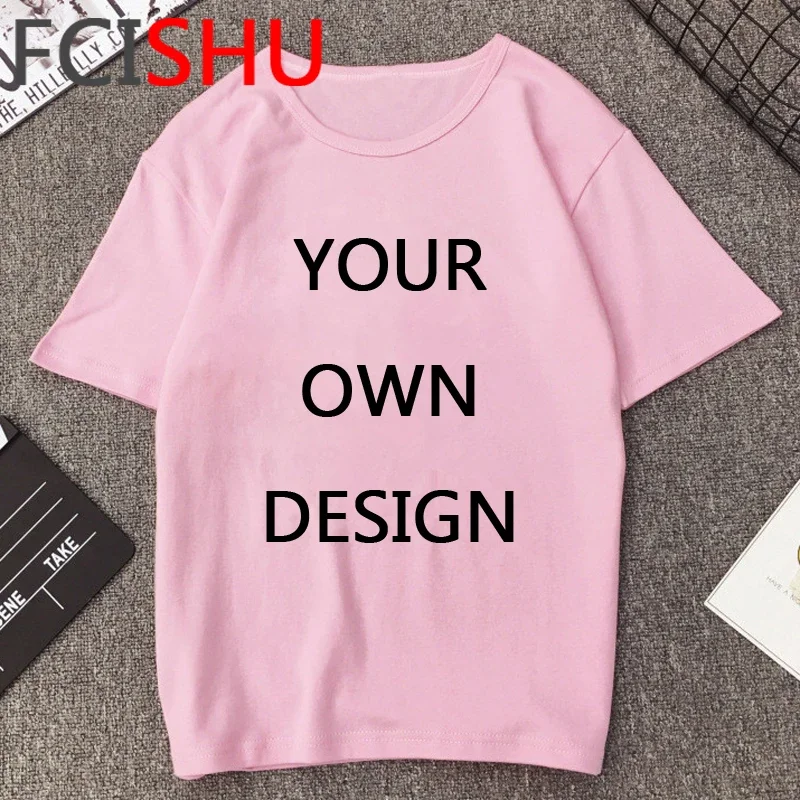 Personaliza tu foto o logotipo tu propio diseño camiseta hombres Unisex blanco rosa camiseta pantalón corto Casual manga camiseta Top camisetas hombre