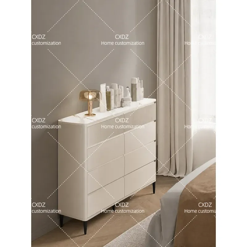 Ultra Thin 30cm Cream Style 8 Drawer Chest Narrow Bedroom Bedside Cabinet Storage Locker TV Stand