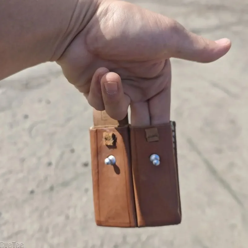 Handmade Vintage Leather EDC Belt Holster Double Layer Dual Compartment Folding Knife Tool Pouch