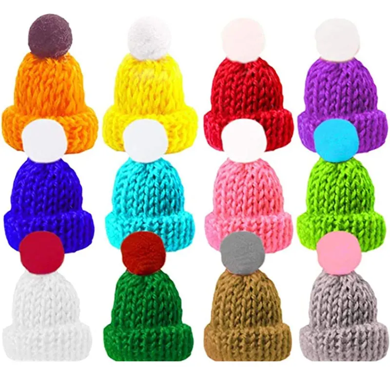 10-50Pcs Mini Knitting Hats Christmas DIY Craft Knitting Doll Hats Mini Wool Hat for Christmas Tree Ornaments DIY Hair Accessory