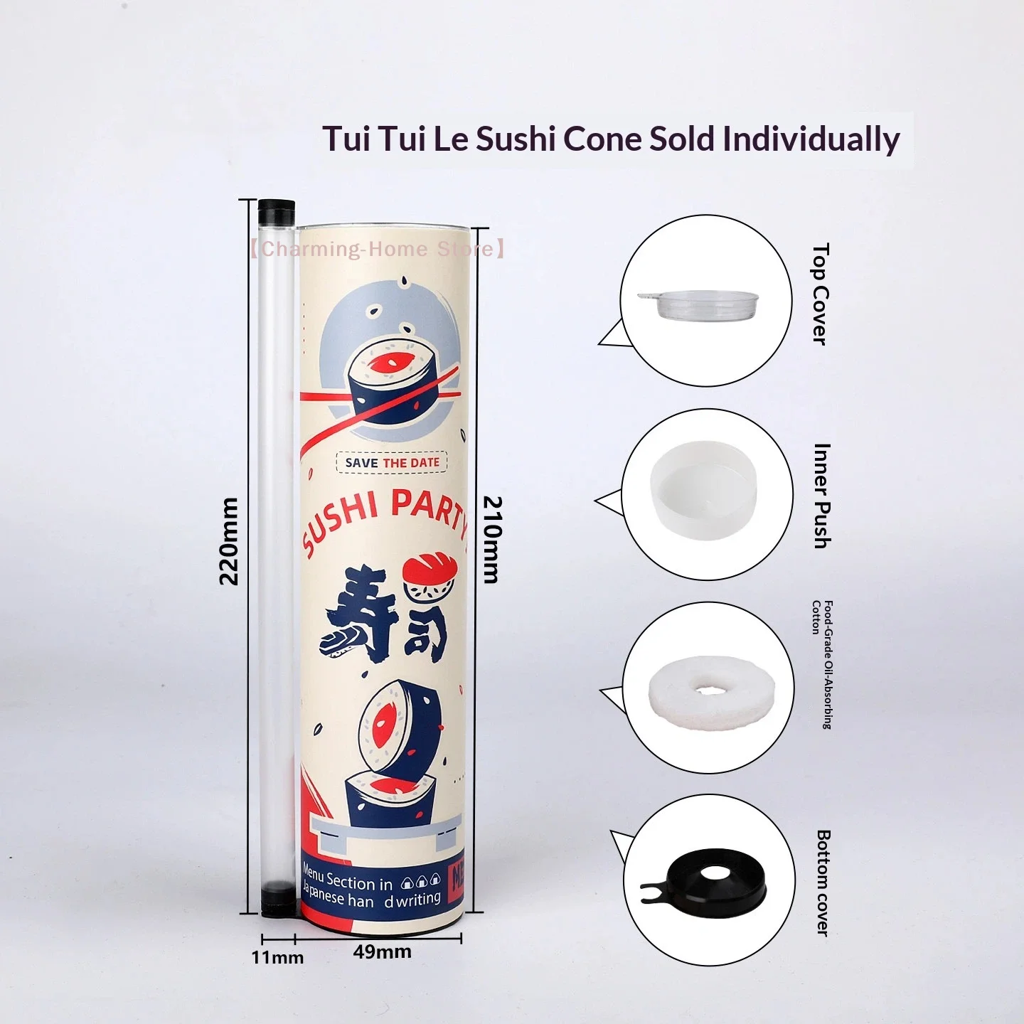【M】Round Sushi Push Box Wich Sauce Straw Food Grade Sushi Mold Cone Push Up Paper Bucket Package Paper Box Bento Accessories