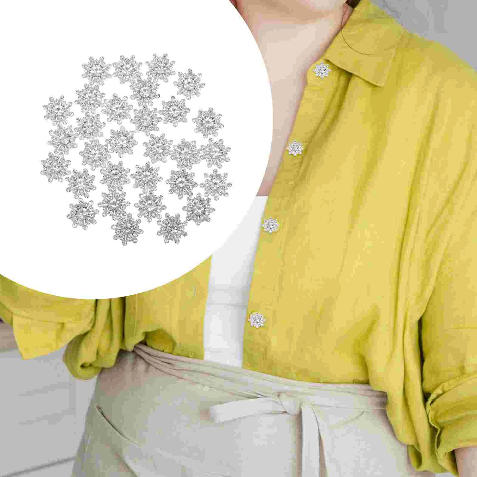 

30 Pcs Pin Snowflake Drill Buckle Women's Retro Decor Button Making Supplies Metal DIY Handicraft Buttons