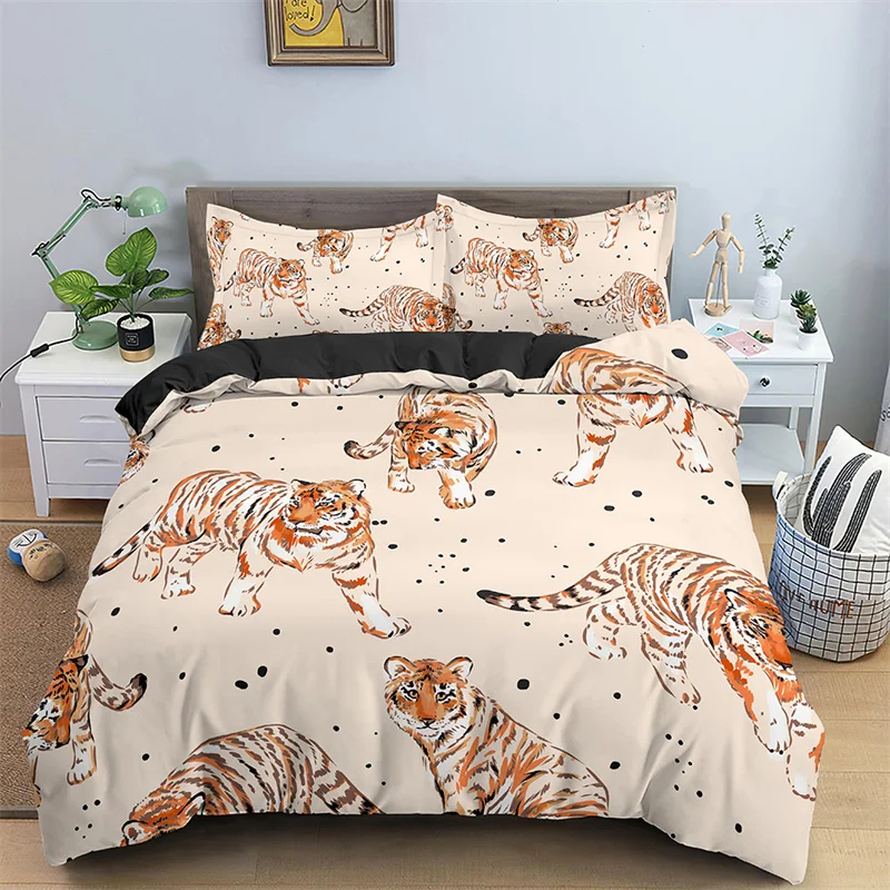 Tiger Duvet Cover Twin For Kids Boys 3D Animal Print Comforter Cover Wildlife Bedding Set Microfiber Quilt Cover With Pillowcase