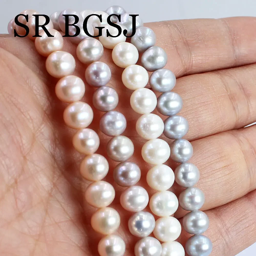 7-8mm 15inch AAA Real White Pink Gray Round Shape Loose Natural Freshwater Pearl Making Jewelry Necklace Accessories Beads