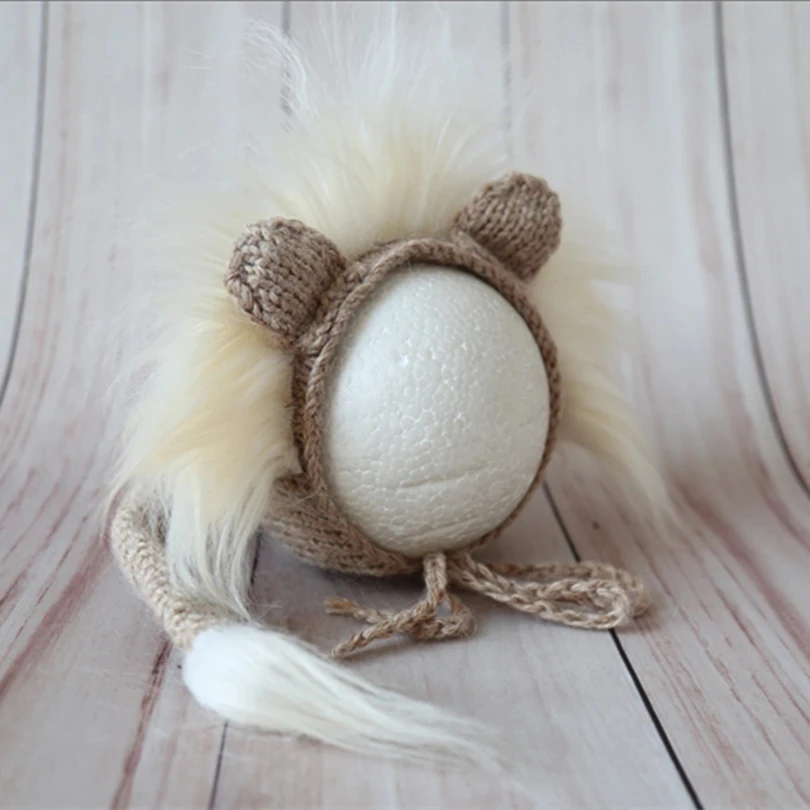 Newborn baby girl boy bonnet hat photography props Crochet Knit baby lion hat Newborn bonnet photo props