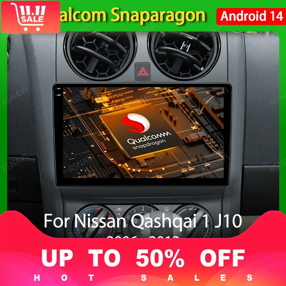 

Android 14 Car Radio For Nissan Qashqai 1 J10 2006 - 2013 Multimedia Stereo Video Player Navigation GPS 4G WIFI 360 Camera QLED