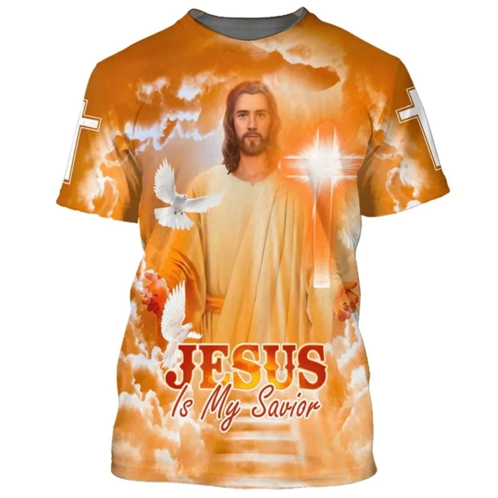 Jesus Is My Savior 3D Print Sport Quick-drying Breatha Men T-shirt Outdoor Street Casual Fashiona Harajuku Y2K Short-sleeved Top