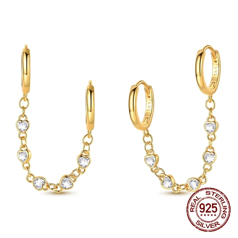 925 فضة الحب سلسلة مزدوجة الأذن حلقة وأقراط للنساء فتاة الأذن ترصيع غرامة مجوهرات الأزياء الفاخرة الذكرى