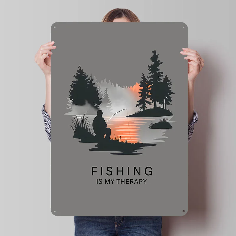 Fishing Is My Therapy Tin Plaque Poster Customized Retro Wall Art Vintage Metal Signs for Room Bedroom Decoration Aesthetic Home