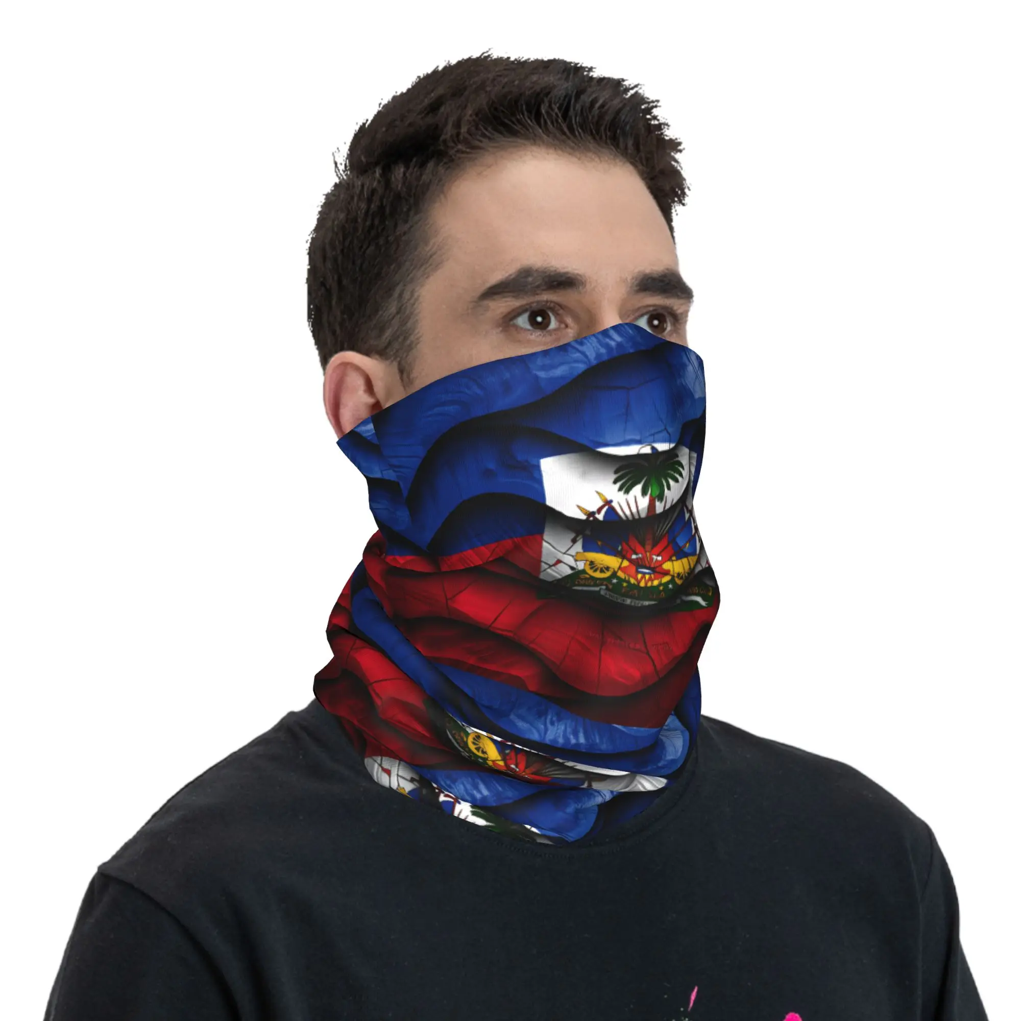 Haiti Flag Balaclava  Hunting Fishing Tactical Mask Unisex y2k Funny UV Protection Bicycle Mask Soft Warm Scarves view 2