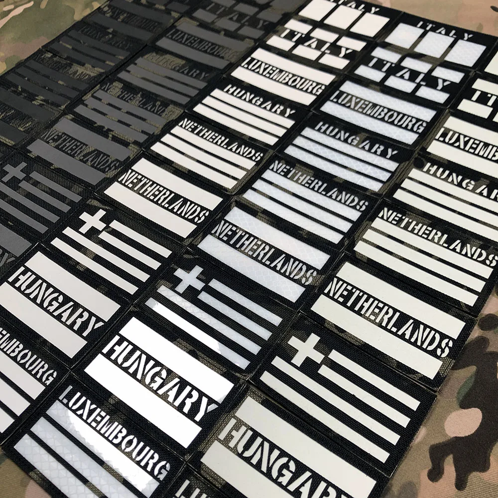 Multicam Laser Cut IR IFF Infrared Reflection, Luminous Flag Patch, Italy, Hungary, Netherlands, Netherlands, Black