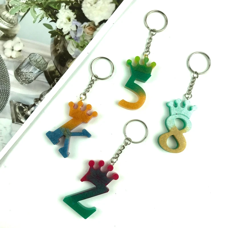 Letters Keychain UV Epoxy Resin Mold Digital Numbers Crystal Silicone Mould DIY Crafts Jewelry Tools Dropshipping