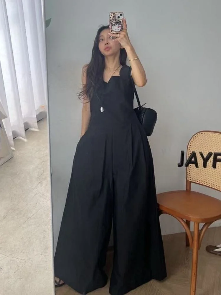 Frauen aushöhlen Taille Baring Arbeitskleidung Overall Sommer Svel Weste lose breite Bein Casual Anzug Sinn für Design