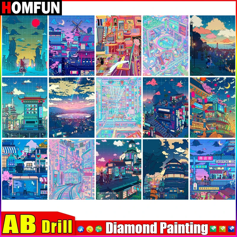 Алмазная живопись HOMFUN AB, вышивка крестиком, 5D алмазная вышивка «замок, пейзаж Moon», домашний декор, искусство для творчества