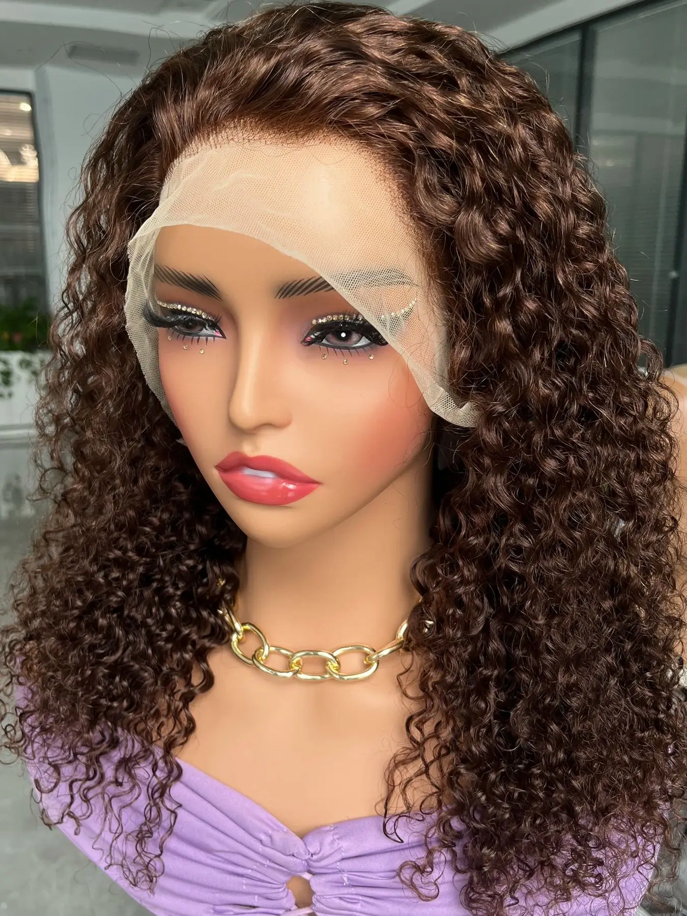 Brown Human Hair Wigs Lace Front Wig Jerry Curly 4x4 Transparent Lace Wig for Women 13x4 Lace Frontal WigBobbi image 3