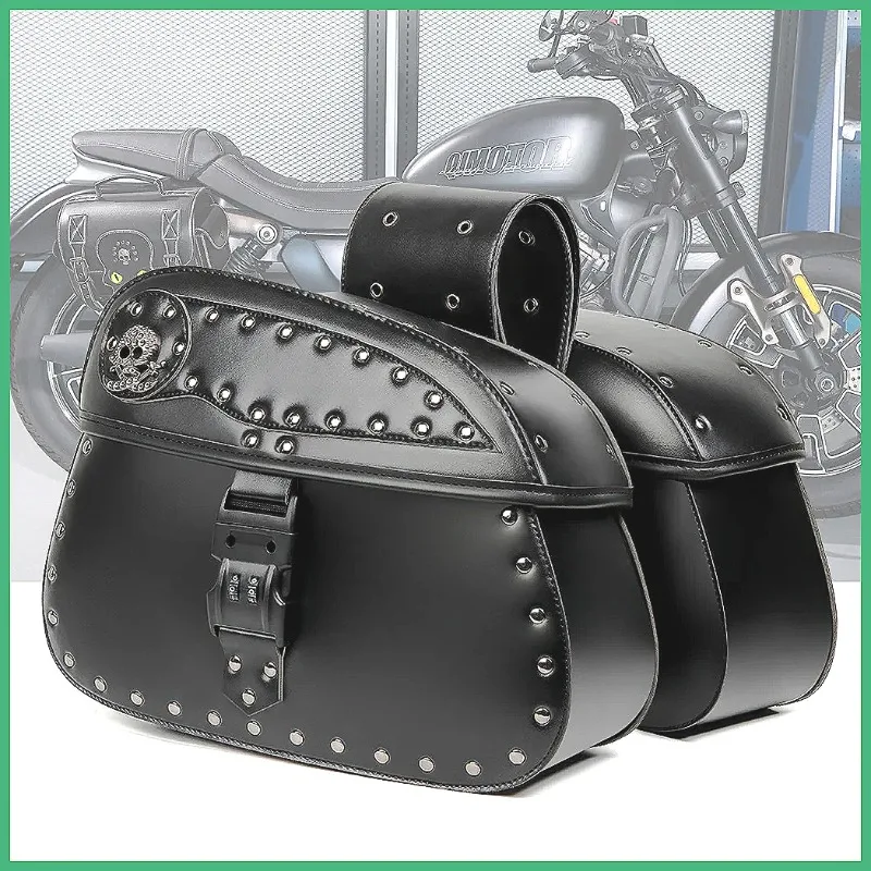 

1 Pair Retro Motorcycle Side Case with Combination Lock for Harley, PU Leather Throwover Saddlebags Vintage Punk Biker Accessory