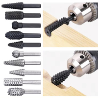 1/4'' 5pcs/Set Drill Bits Rasp Steel Rotary Burr Shank Wood Bits Grinding Power Woodworking Knife Wood CarvingHand Tool