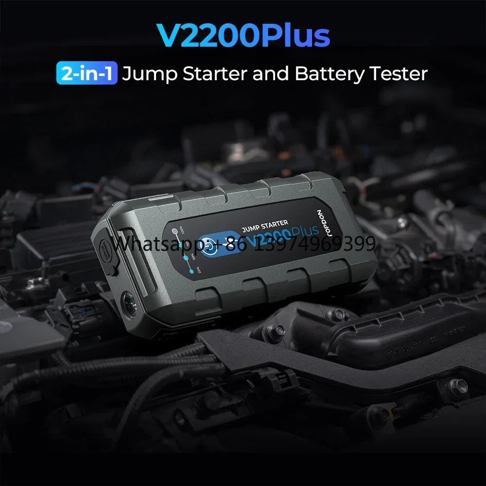 Europe UK Stock V2200Plus 2200A 12V Portable Emergency Auto Booster Power Bank 2 in 1 Battery Tester Jump Starter for Car