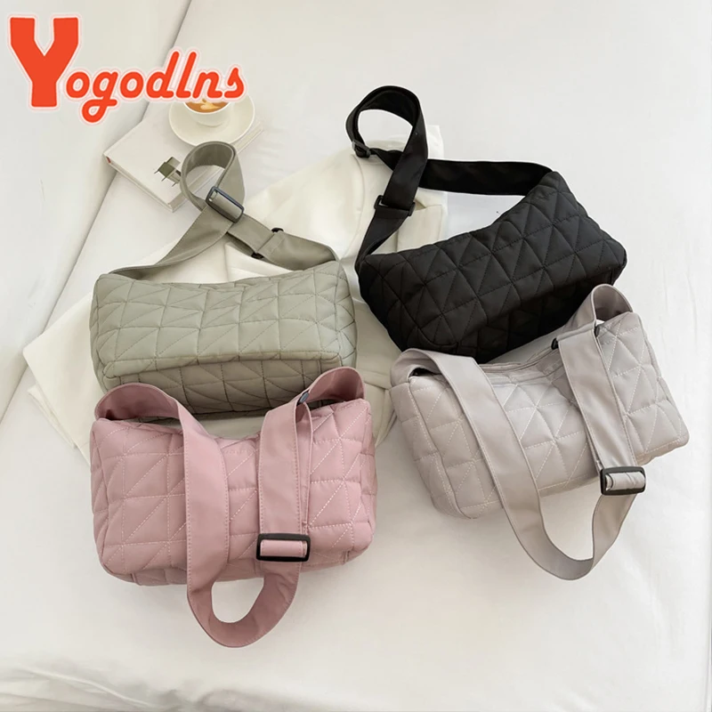 Yogodlns Rhomboid Space Cotton Shoulder Bag Winter Down Dumpling Bag Fashion Padded Crossbody Bag Luxury Lady Portable Tote