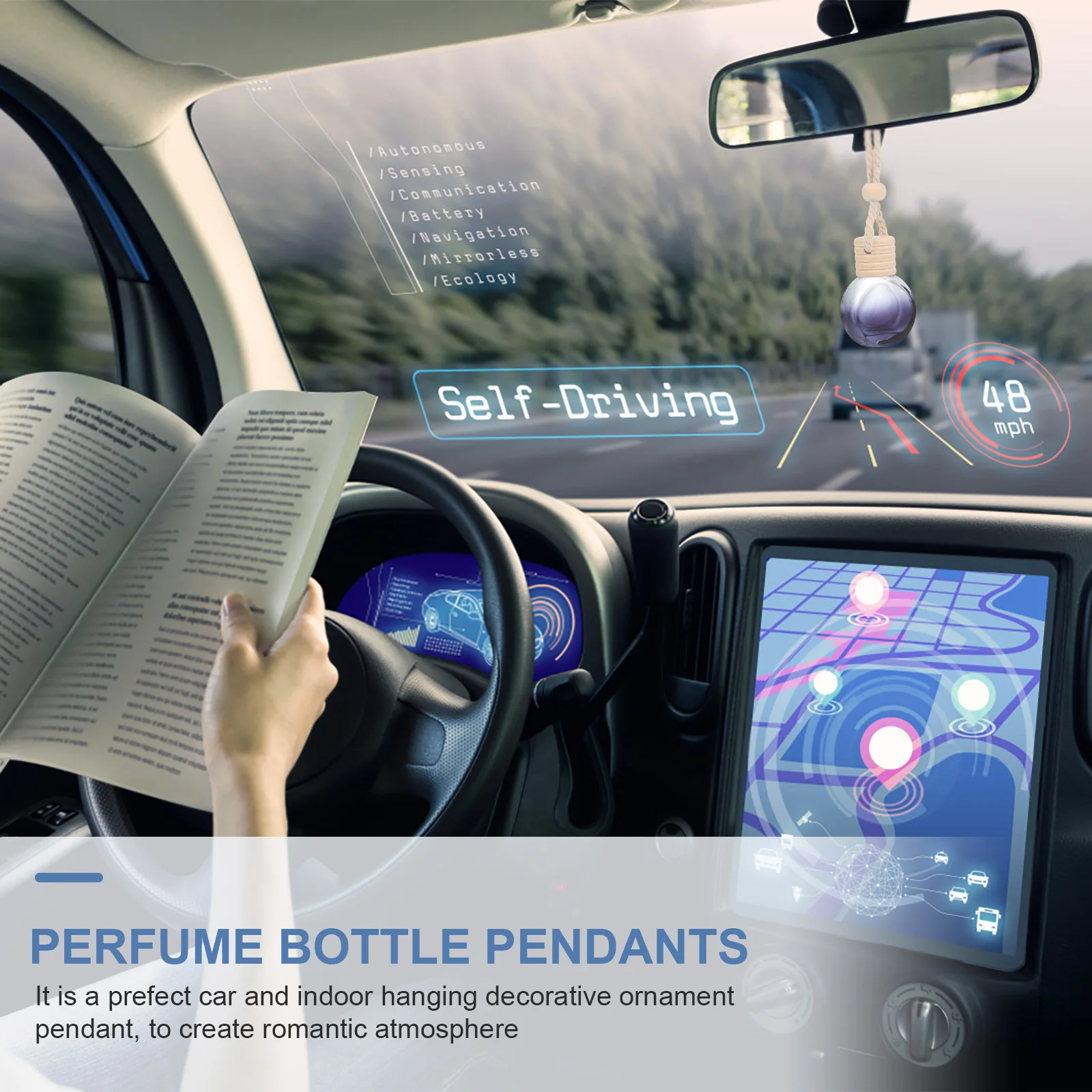 

20Pcs Car Perfume Diffuser Bottle Pendants Hanging Glass Bottles Black for Car Interior Air Freshener Ornament