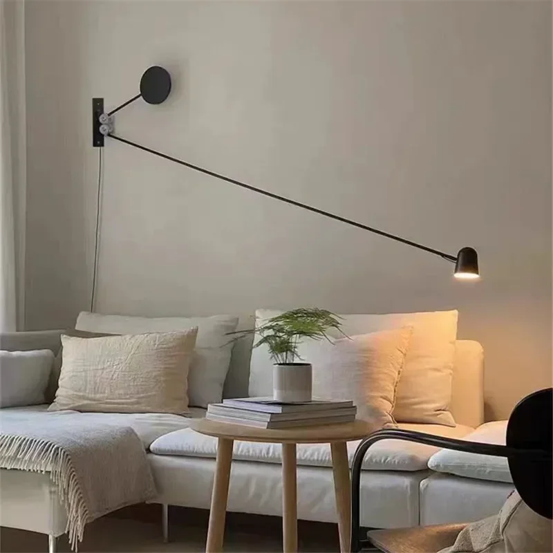Modern Simple Long Pole Swing Arm Wall Lamp Adjustable Sconce Light for Reading Living Room Bedroom Living Room Home Decor Light