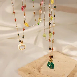 Fashion Crystal Natural Stone Pendant Necklace for Women Gems Beaded Women's Neck Chains Choker Ladies Necklaces Woman Jewelry