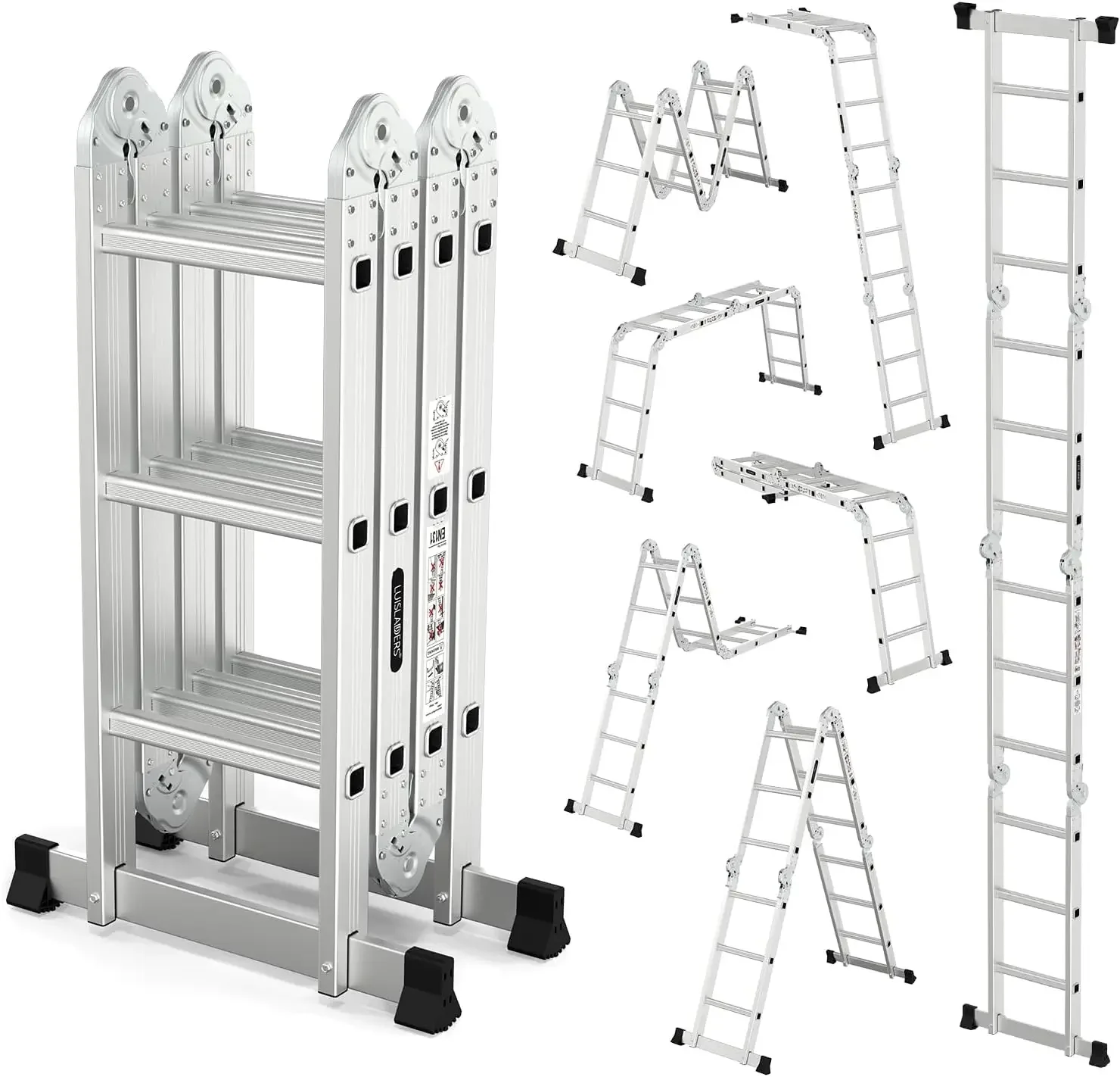 Folding Ladder Multi-Purpose Aluminium Extension 7 in 1 Step Heavy Duty Combination EN 131 Standard (12.5 Feet)