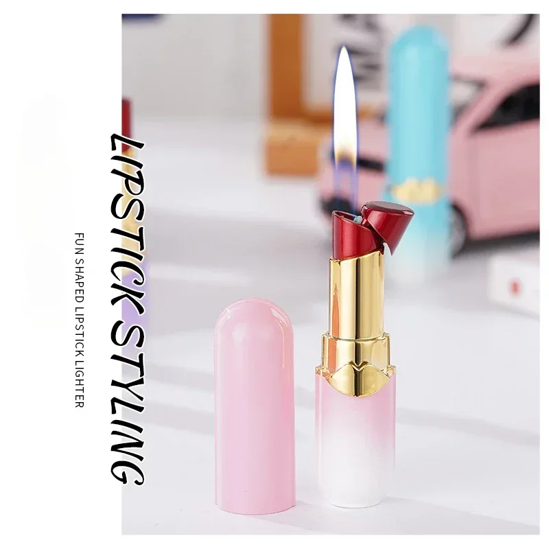 New Cute Lipstick Lighter Fashion Mini Inflatable Open Flame Portable Gas Lighter Smoking Accessories Cigarette Girl Gift