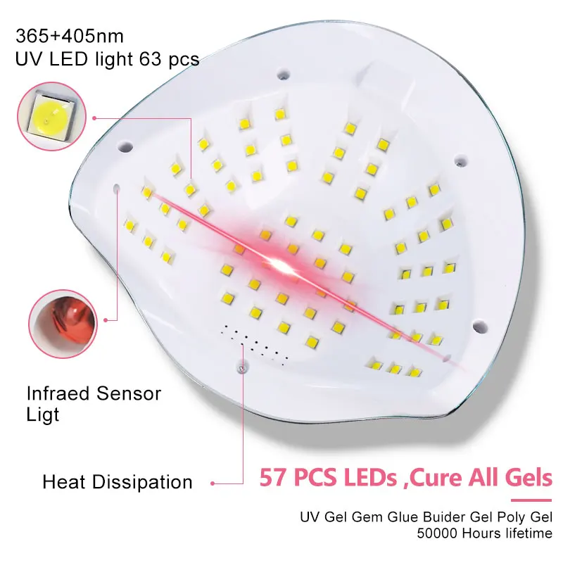 UV LED unha lâmpada secador para cura todo o gel unha polonês, portátil unha secagem luz, ferramentas de manicure, 63LEDs