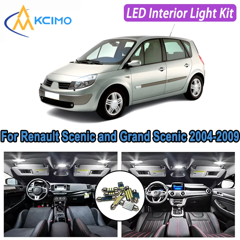 

Kcimo LED For Renault Scenic and Grand Scenic 2 MK2 (2004-2009) Premium Bright LED Interior Dome Map Trunk Light Kit Car Led