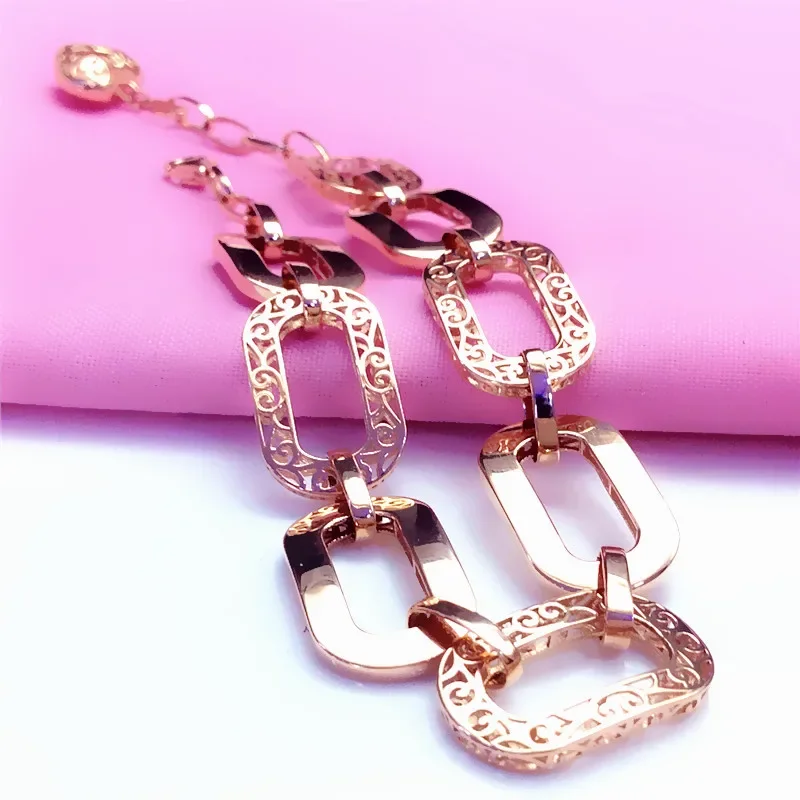 Fashion Hip-hop style hollow out coarse bracelet for women 585 purple gold plated 14K rose gold square geometric bangles jewelry
