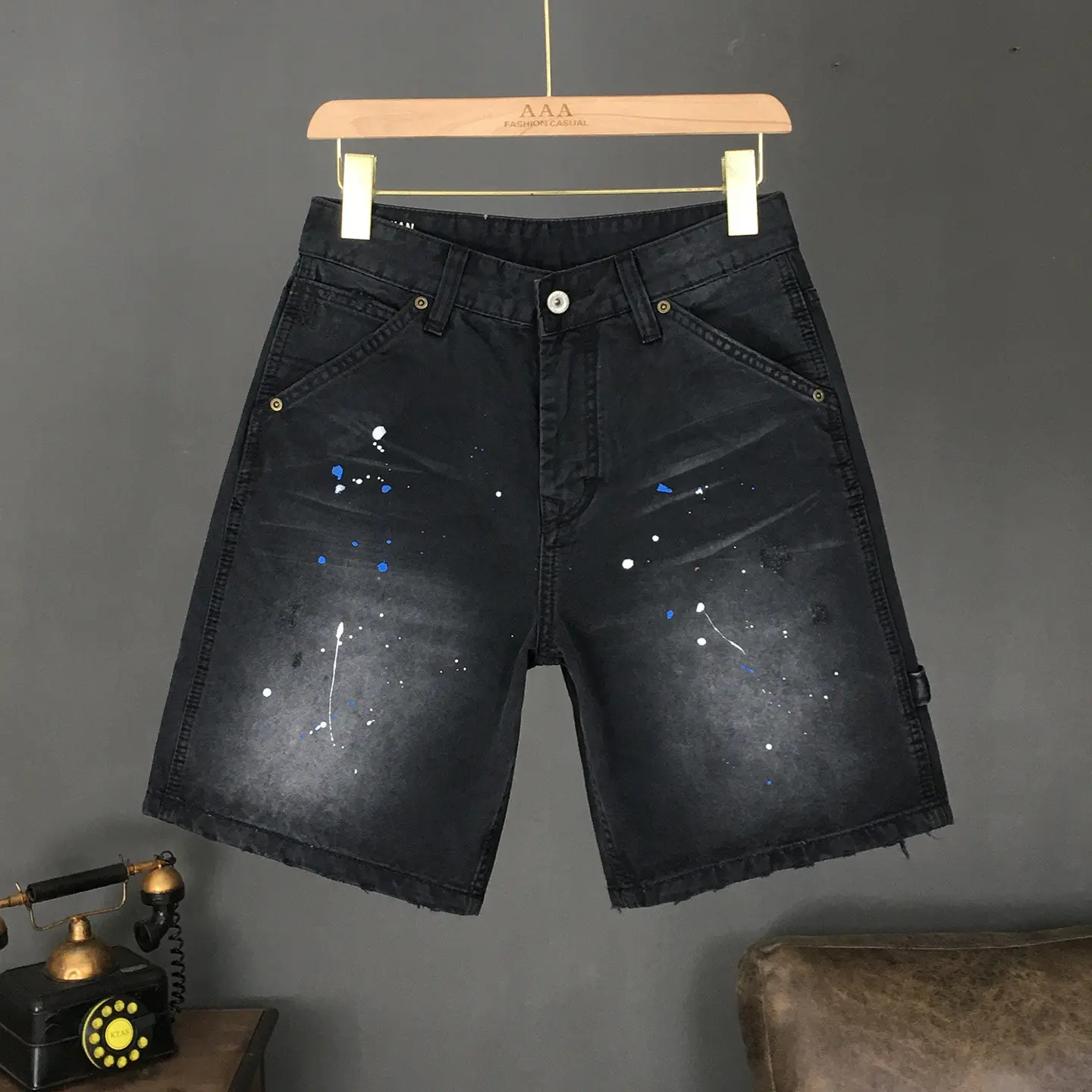 

Летние мужские повседневные джинсовые шорты-карго в американском винтажном стиле, 100% хлопок, с эффектом брызг краски, прямые, средней длины, с эффектом потертости