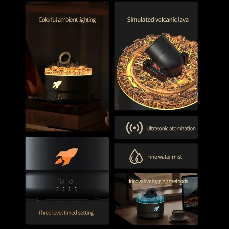 화산 대포 가습기 아로마테라피 디퓨저 안개 제조기 에센셜 오일 디퓨저 홈 데스크탑 280ml
