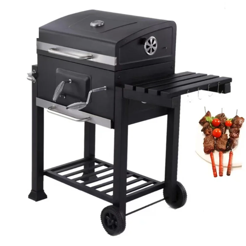 Outdoor Rotating Barbecue Bbq Machine Charcoal Oven For Rotisserie Iron Square Trolley Grill