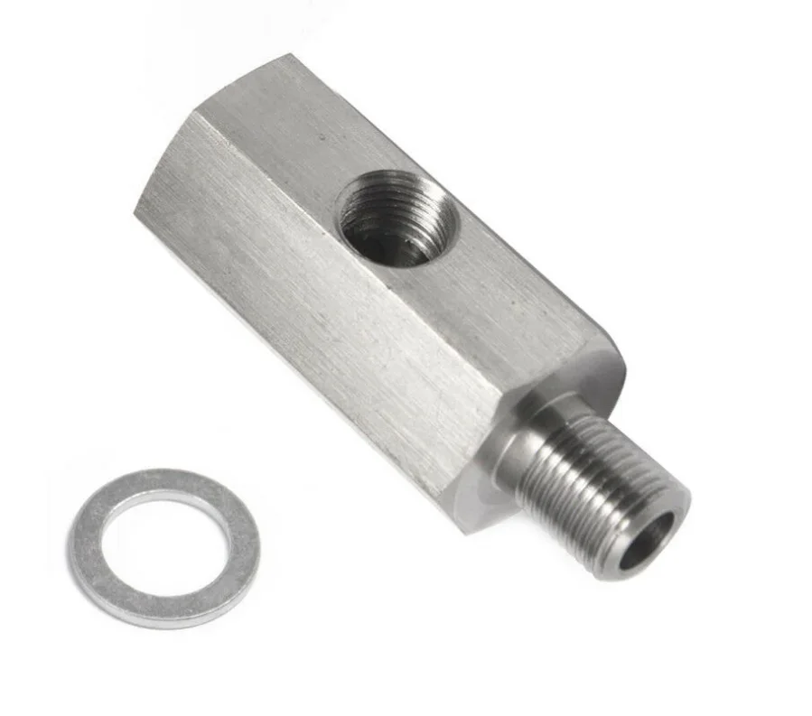 Öldrucksensor T-Stück M10x1,0 auf M10x1,0 Adapter Seitenlöcher 1/8NPT Innengewinde Turbo Supply Feed Line Gauge – Detail 2