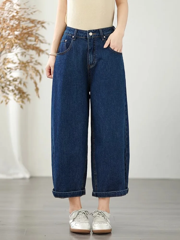 اللون الأزرق الكاحل طول الدنيم السراويل النساء الربيع الصيف موضة بلون أنيق بسيط الأساسية الجينز الإناث مستقيم بنطلون