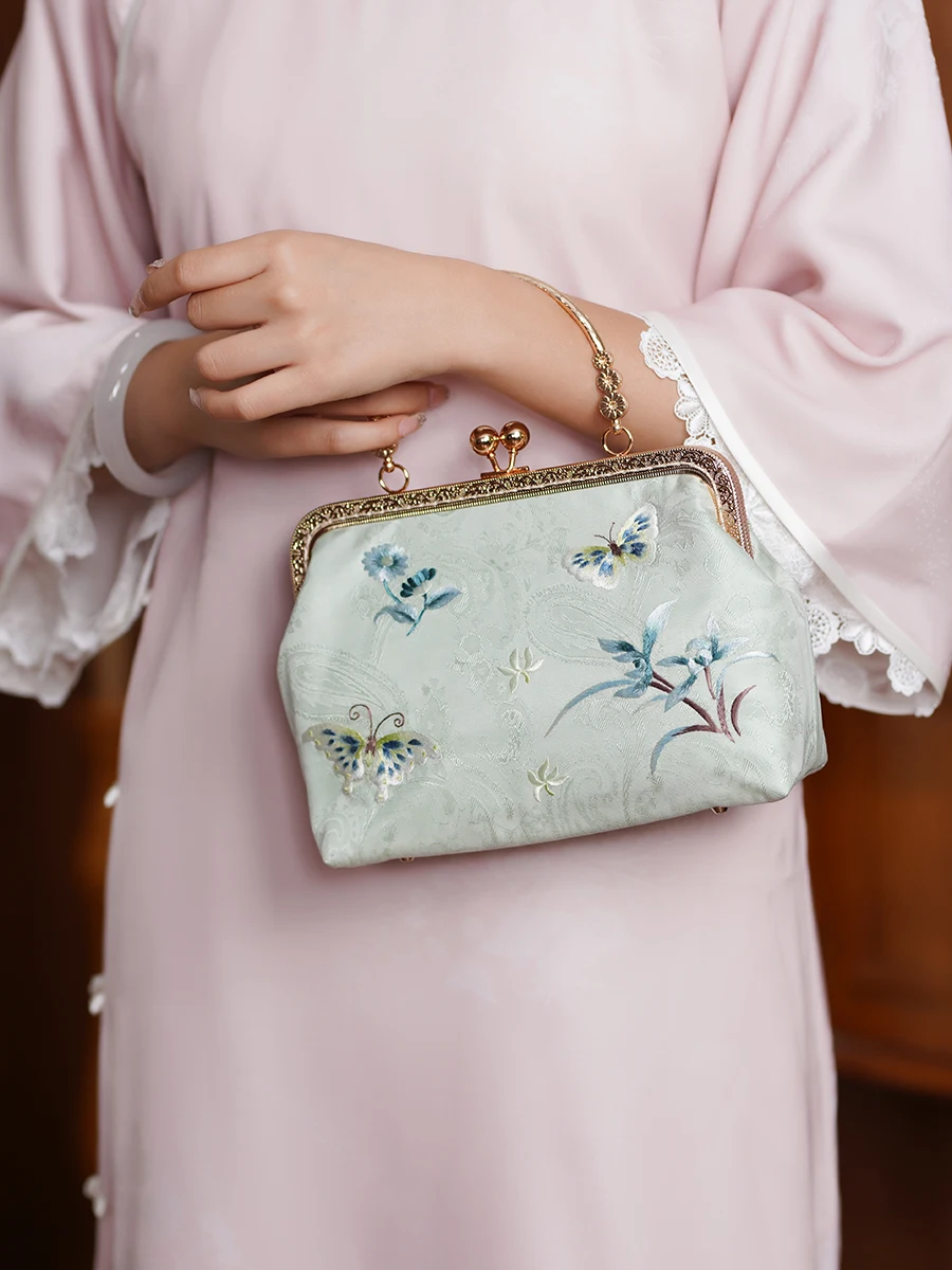 

Ретро-сумка с вышивкой, женская сумка-клатч в традиционном стиле, маленькая квадратная сумка с золотой фурнитурой, модная ручная сумка для женщин