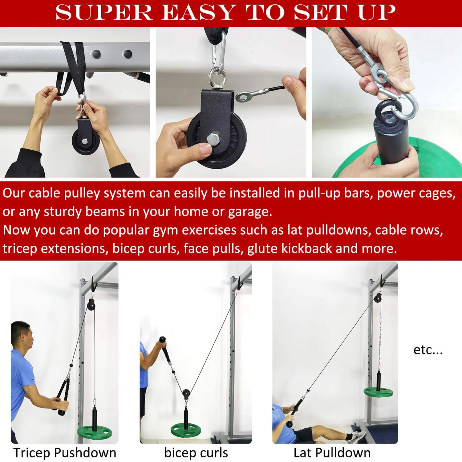 Fitness Cable Pulley System Set Weight Strength Training Equipment Wire Rope Loading Pin Rack Accessories LAT Pull Down Home Gym