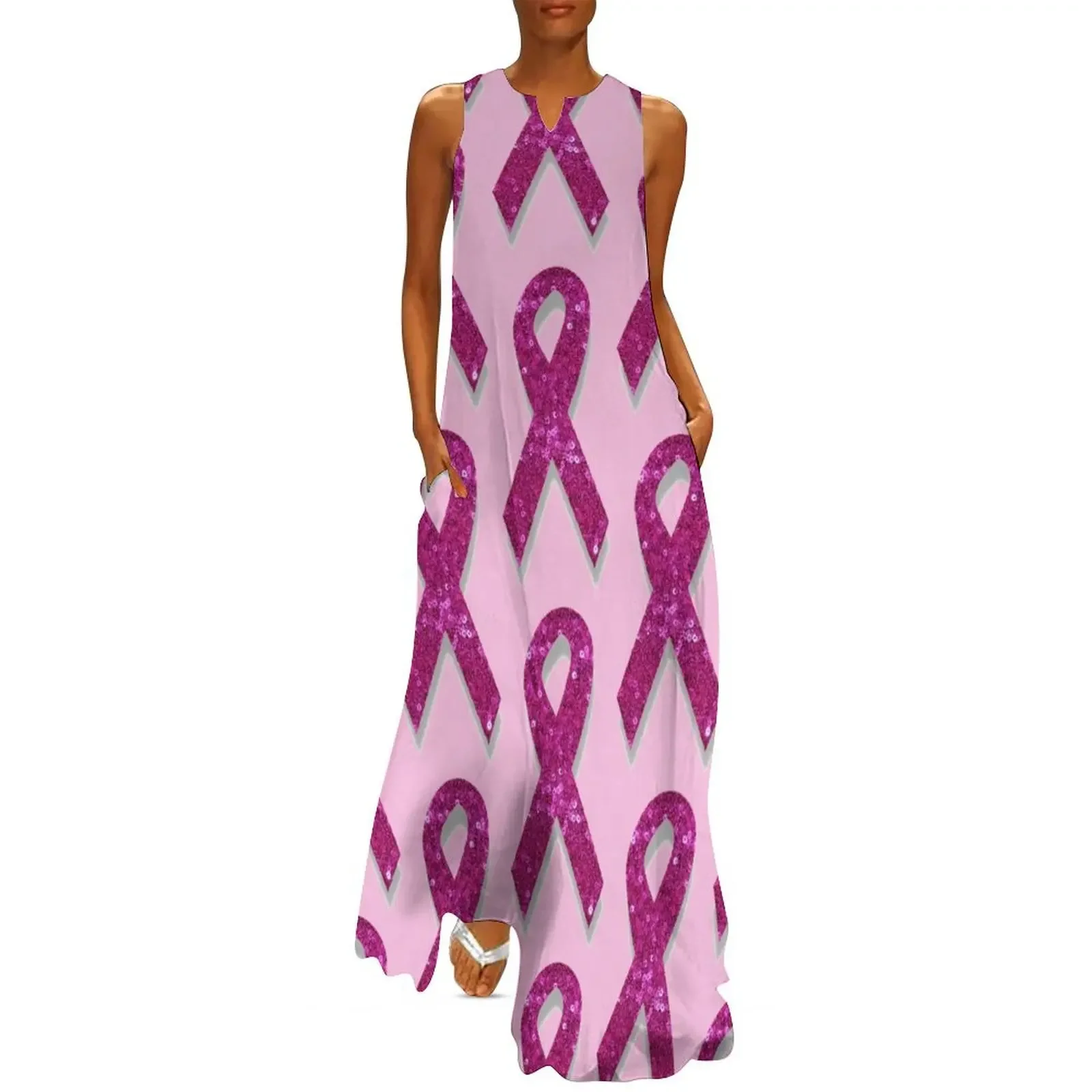 

pink breast cancer awareness ribbon Long Dress evening dresses luxury 2025 Women's summer suit Dress