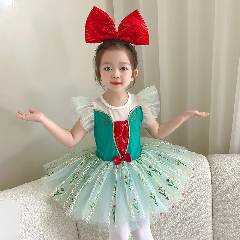 Girls Short Sleeve Ballet Tutu Dress Sparkle Tulle Leotard Kids Princess Dance Costume Birthday Party Outfit