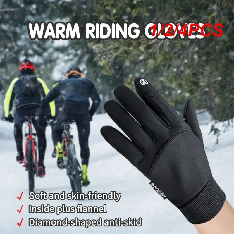 1/2/4PCS Cold-proof Ski Gloves Waterproof Winter Gloves Cycling Fluff Warm Gloves For Touchscreen Cold Weather Windproof Anti