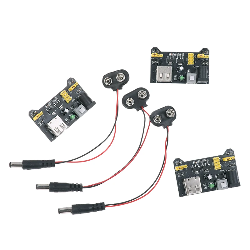 

MB102 Solderless Breadboard Power Supply Module 3.3V 5V With 9V Battery Clip Power Cable 2.1x 5.5mm Male DC Jack Plug