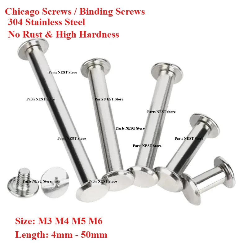 5/10/20sets ∅4(M3) ∅5(M4) 304 Stainless Steel Chicago Photo Accounk Album Binding Screw Books Butt Chicago Binding Phillips Head