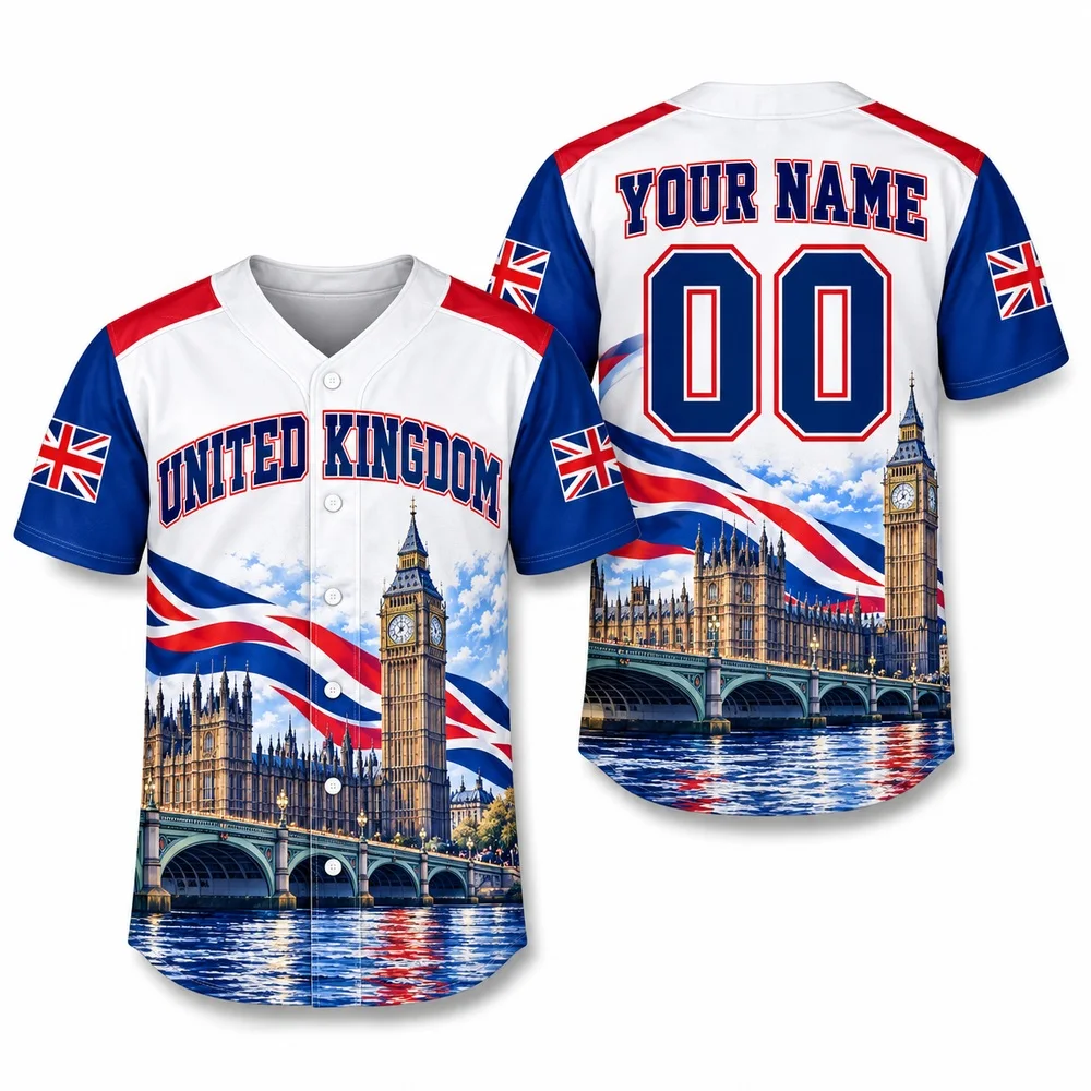 DIY United Kingdom Heritage Shirts London and Highland Art Jerseys Shirt Full Print Everyday Name Number Art Baseball Jersey