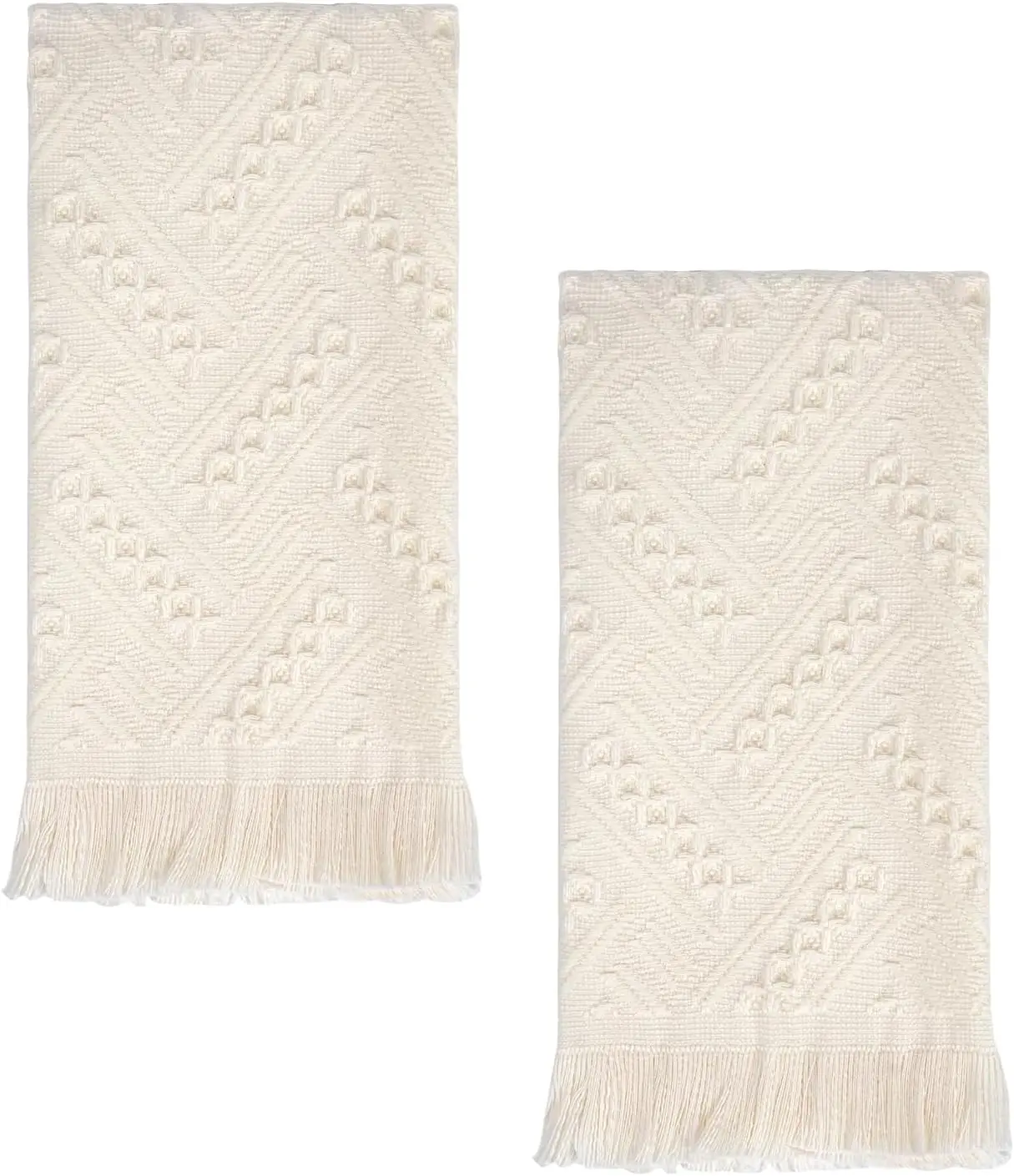 Boho Decorative Hand Towels 2 Pack 14x30 100% Cotton Turkish Absorbent Soft Face Towel Set for Bathroom Kitchen Hotel Farmhouse Guest Gift Cream White