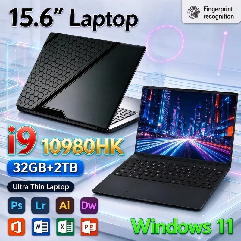 Intel I9 10980HK 15.6'' Inch Laptop Computer Windows 11 32GB RAM 1TB & 2TB SSD 1920*1080 FHD Ultra Slim Business Gaming Notebook