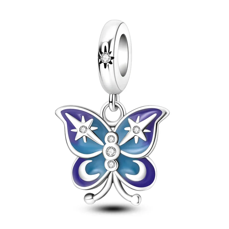 Colgante de plata de ley 925 Original para pulsera Pandora, Animal, mariposa, pluma, flor, cuentas, regalo de joyería para mujer