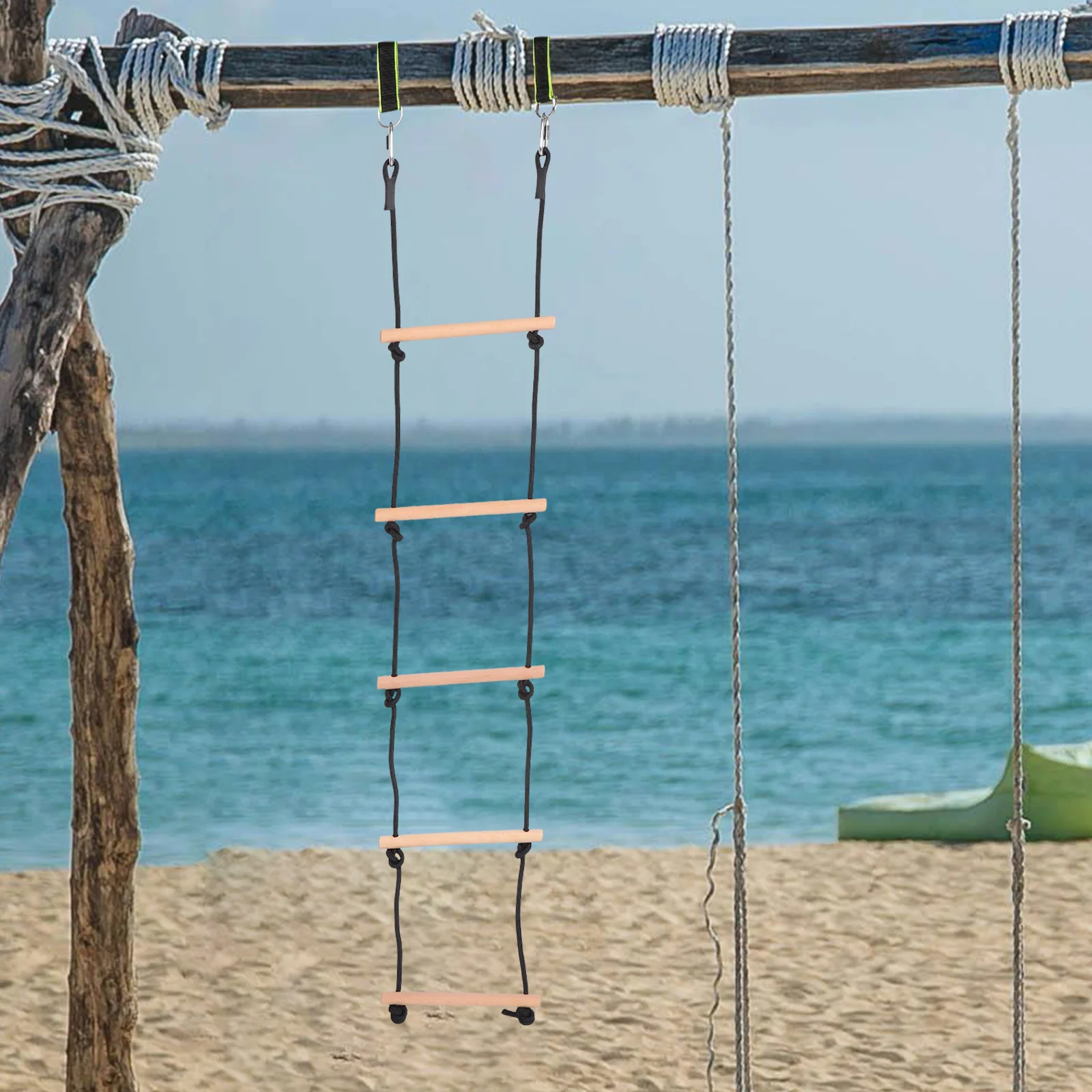 

Wooden Climbing Frame Kids Climbing Ladder Rope Ladder Playset Toddler Toys Swing Hanging Outdoor Adventure Fun