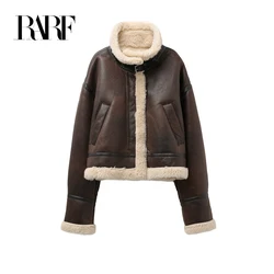 RARF Ladies 2024 new Autumn-winter Women's imitation wool bomber jacket Vintage women's biker zipper