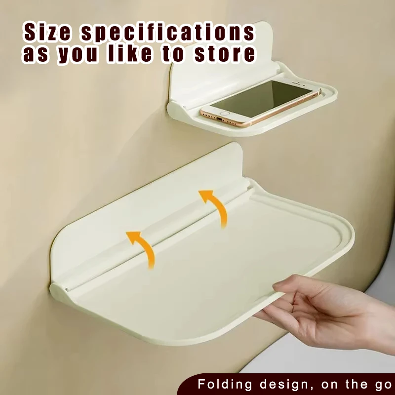 Foldable Wall Shelf Punch-free Wall-mounted Storage Rack Bathroom Bedside Phone Jewelry Storage Shelf Towel Clothes Storage Rack